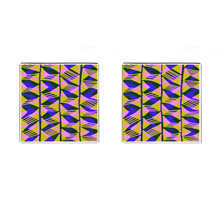 Crazy Zig Zags Blue Yellow Cufflinks (Square)