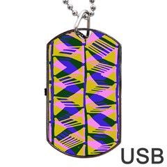 Crazy Zig Zags Blue Yellow Dog Tag Usb Flash (one Side)