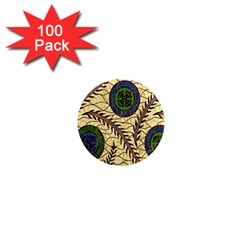 Fabrick Batik Brown Blue Green Leaf Flower Floral 1  Mini Magnets (100 Pack) 