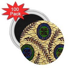 Fabrick Batik Brown Blue Green Leaf Flower Floral 2 25  Magnets (100 Pack) 