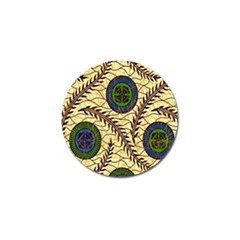 Fabrick Batik Brown Blue Green Leaf Flower Floral Golf Ball Marker