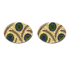 Fabrick Batik Brown Blue Green Leaf Flower Floral Cufflinks (oval) by Alisyart