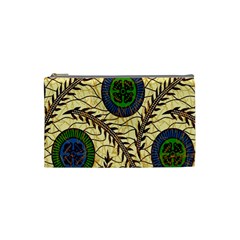 Fabrick Batik Brown Blue Green Leaf Flower Floral Cosmetic Bag (small) 