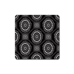 Circle Plaid Black Floral Square Magnet