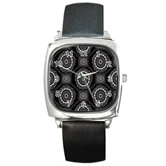 Circle Plaid Black Floral Square Metal Watch by Alisyart