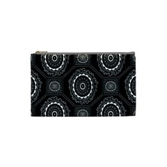 Circle Plaid Black Floral Cosmetic Bag (small) 