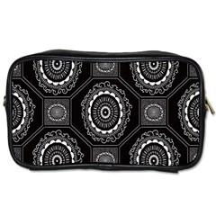 Circle Plaid Black Floral Toiletries Bags 2-side