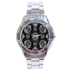 Circle Plaid Black Floral Stainless Steel Analogue Watch