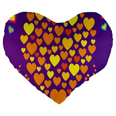 Heart Love Valentine Purple Orange Yellow Star Large 19  Premium Flano Heart Shape Cushions