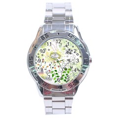 Flower Flowar Sunflower Rose Leaf Green Yellow Picture Stainless Steel Analogue Watch