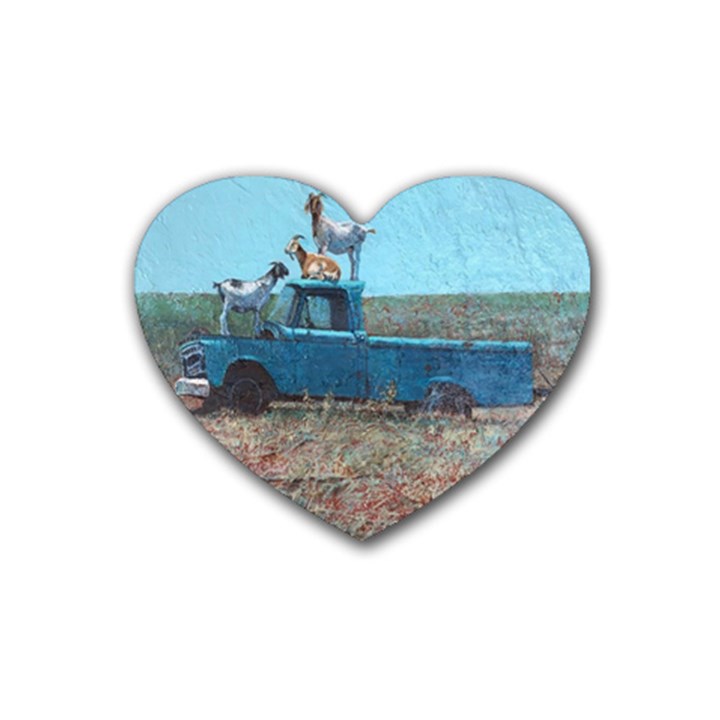 Goats on a Pickup Truck Rubber Coaster (Heart) 