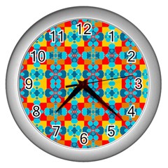 Pop Art Abstract Design Pattern Wall Clocks (silver)  by Amaryn4rt