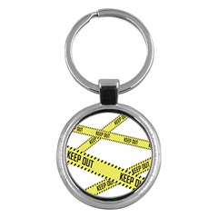 Keep Out Police Line Yellow Cross Entry Key Chains (round)  by Alisyart