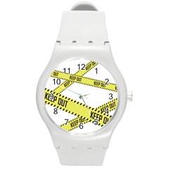 Keep Out Police Line Yellow Cross Entry Round Plastic Sport Watch (m)