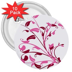 Leaf Pink Floral 3  Buttons (10 Pack) 
