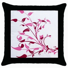 Leaf Pink Floral Throw Pillow Case (black)