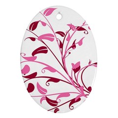 Leaf Pink Floral Oval Ornament (two Sides)