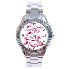 Leaf Pink Floral Stainless Steel Analogue Watch