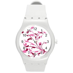 Leaf Pink Floral Round Plastic Sport Watch (m)