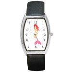 Mermaid Illustrator Beach Fish Sea Pink Red Barrel Style Metal Watch Front