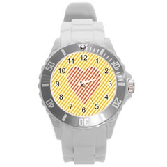 Little Valentine Pink Yellow Round Plastic Sport Watch (l)