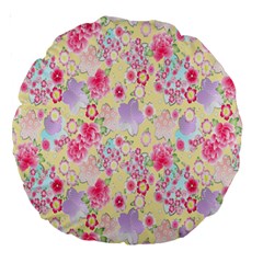 Flower Arrangements Season Floral Pink Purple Star Rose Large 18  Premium Round Cushions by Alisyart