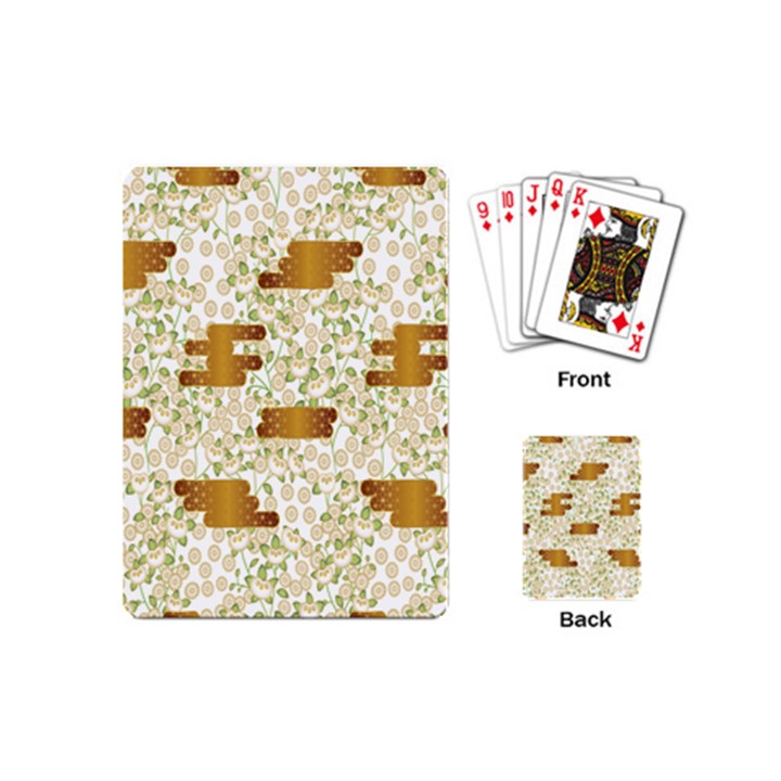 Flower Floral Leaf Rose Pink White Green Gold Playing Cards (Mini) 