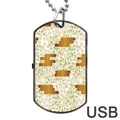 Flower Floral Leaf Rose Pink White Green Gold Dog Tag Usb Flash (one Side)