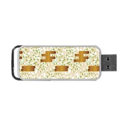 Flower Floral Leaf Rose Pink White Green Gold Portable Usb Flash (one Side)