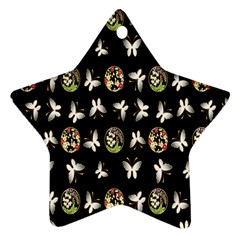 Butterfly Floral Flower Green White Star Ornament (two Sides) by Alisyart