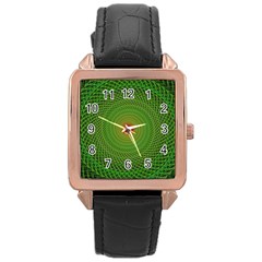 Green Fractal Simple Wire String Rose Gold Leather Watch 