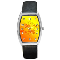 Flowers Floral Design Flora Yellow Barrel Style Metal Watch