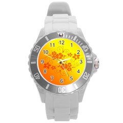 Flowers Floral Design Flora Yellow Round Plastic Sport Watch (L)