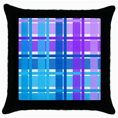 Gingham Pattern Blue Purple Shades Throw Pillow Case (black) by Amaryn4rt