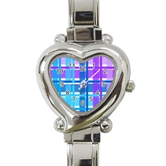 Gingham Pattern Blue Purple Shades Heart Italian Charm Watch by Amaryn4rt