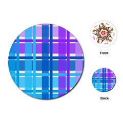 Gingham Pattern Blue Purple Shades Playing Cards (round)  by Amaryn4rt