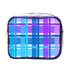 Gingham Pattern Blue Purple Shades Mini Toiletries Bags by Amaryn4rt