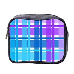 Gingham Pattern Blue Purple Shades Mini Toiletries Bag 2-side by Amaryn4rt