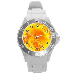 Flowers Floral Design Flora Yellow Round Plastic Sport Watch (l) by Amaryn4rt