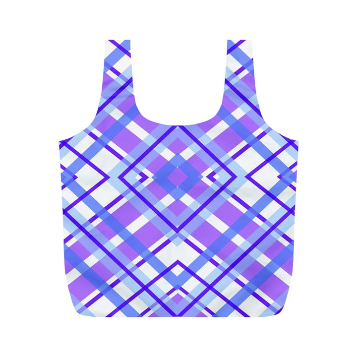 Geometric Plaid Pale Purple Blue Full Print Recycle Bags (M) 