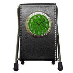 Green Lines Macro Pattern Pen Holder Desk Clocks by Amaryn4rt