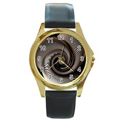 Abstract Background Curves Round Gold Metal Watch