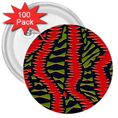 African Fabric Red Green 3  Buttons (100 Pack) 