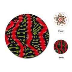 African Fabric Red Green Playing Cards (round) 