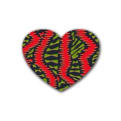 African Fabric Red Green Heart Coaster (4 Pack) 