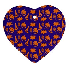 Witch Hat Pumpkin Candy Helloween Purple Orange Ornament (heart)