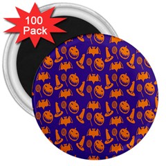 Witch Hat Pumpkin Candy Helloween Purple Orange 3  Magnets (100 Pack) by Alisyart