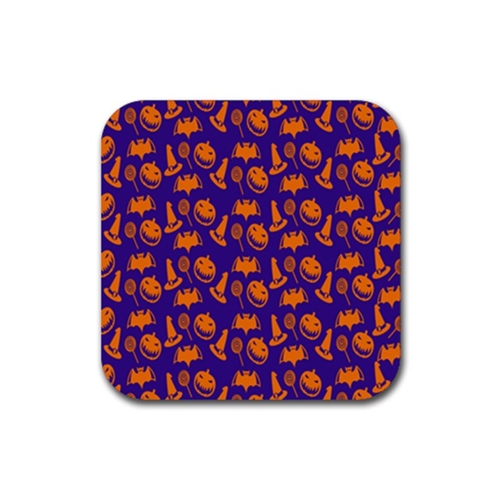 Witch Hat Pumpkin Candy Helloween Purple Orange Rubber Coaster (Square) 