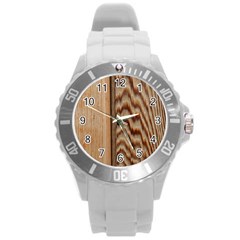 Wood Grain Texture Brown Round Plastic Sport Watch (L)