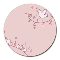 Bird City Sing Pink Notes Music Round Mousepads